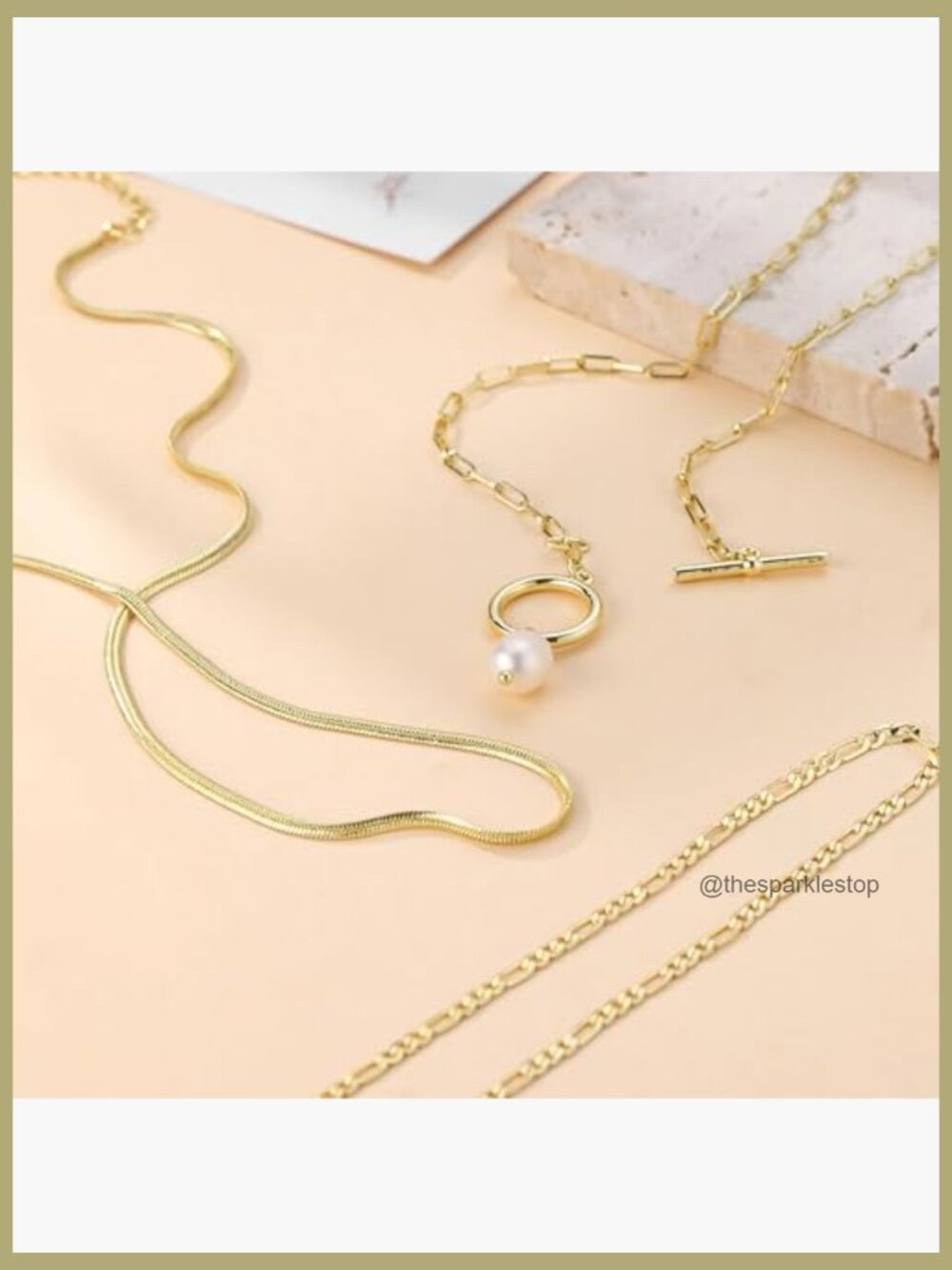 Layered Gold Plated Pearl Pendant Necklace Set Stackable Toggle Chain Choker - Picture 5 of 6